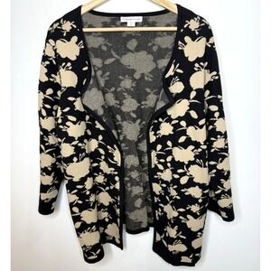 Coldwater Creek Sweater Cardigan Women's XL 16 Black Tan Open Front‎ Knit Office